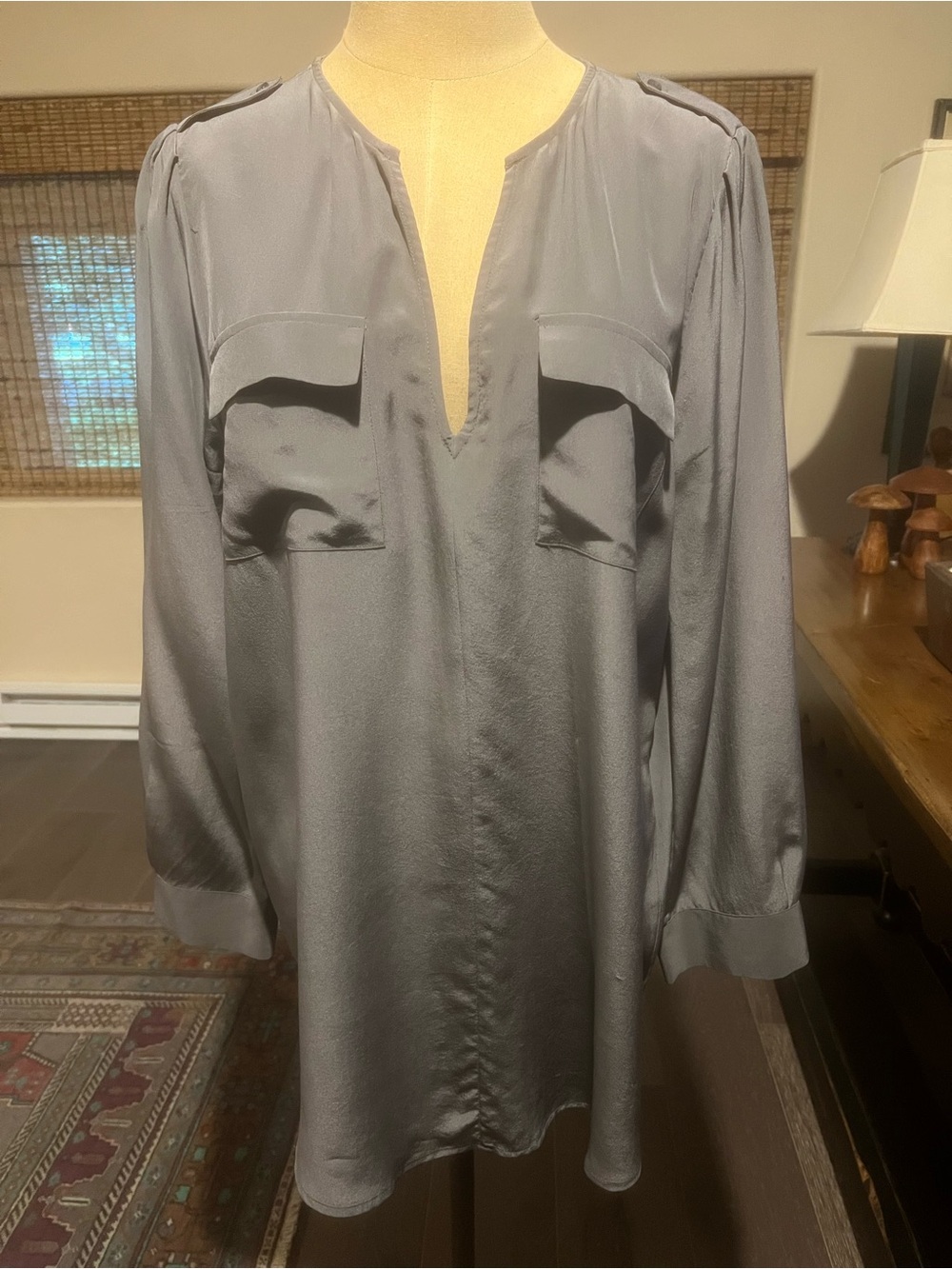 Joie Slate Gray Long Sleeve V-Neck Blouse
